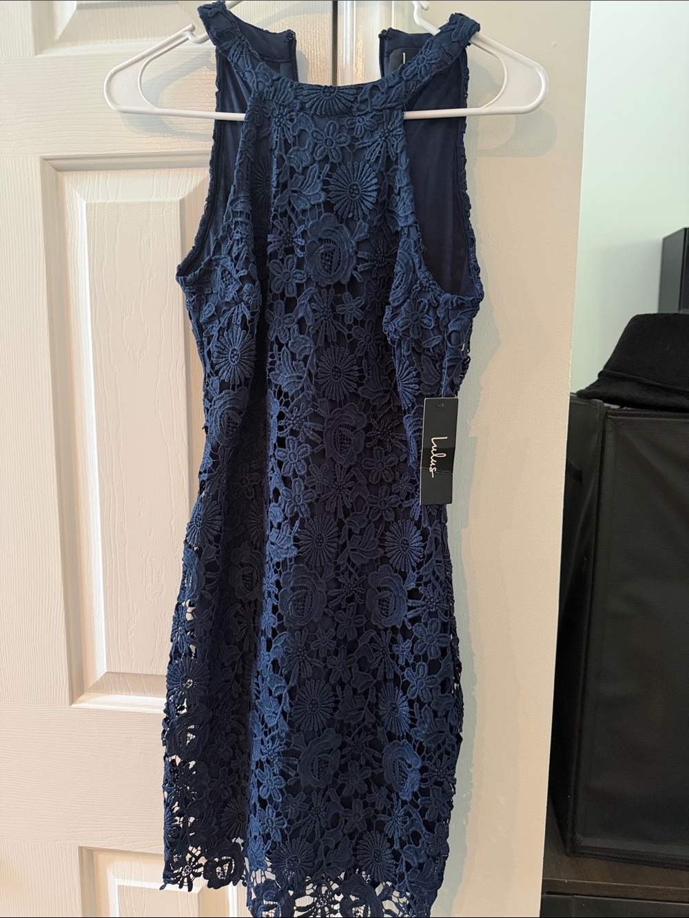 Lulu's Navy Floral Crochet Sleeveless Dress